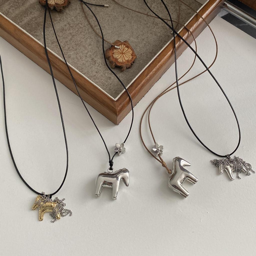 Korean Fashion Tassel Little Horse Necklace - Trendy Hip Hop Style Pendant Sweater Chain for Autumn and Winter.