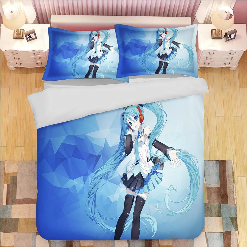 3D Print Japanese Catoon Kawaii H-Hatsune M-Miku Bedding Set 3piece Duvet Cover Pillowcase for Teen Girls Room Decor Gifts