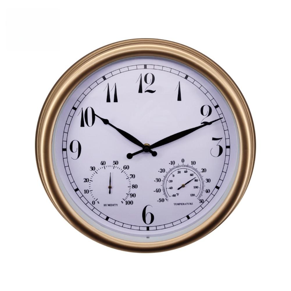15 Inch Wall Clock Battery Operated Silent Non Ticking with Temperature Humidity Meter Suitable for Indoor Outdoor Use