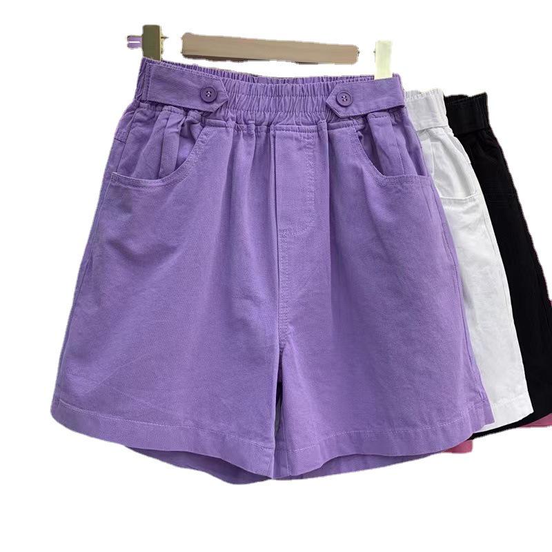 Women's Purple Cotton High-Waist Sporty Shorts - Japanese Style, Versatile, Slimming, Casual Summer Wear