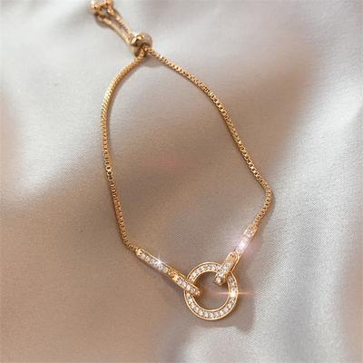 316L Edelstahl Zirkon Ring Verstellbares Kettenglied Armband Für Damen Modeschmuck Geschenk Herausziehbares Anhänger Design