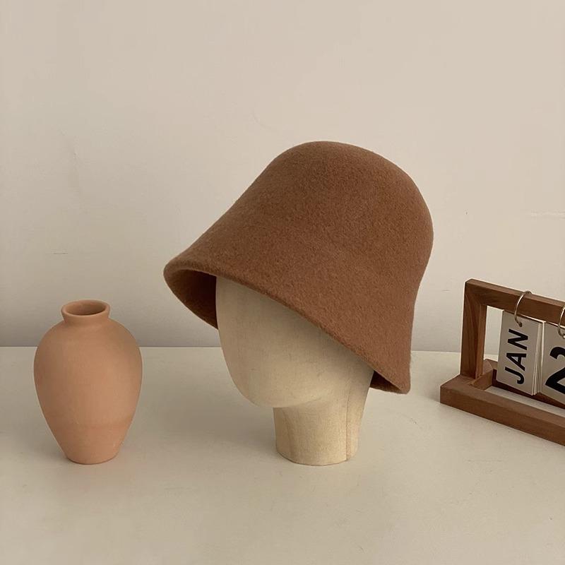 Pălărie coreeană tip bucket din lână simplă pentru femei, pentru toamnă și iarnă, care pune în valoare fața, față mică, cap mare, pălărie de pescar, nouă pălărie neagră tip bazin