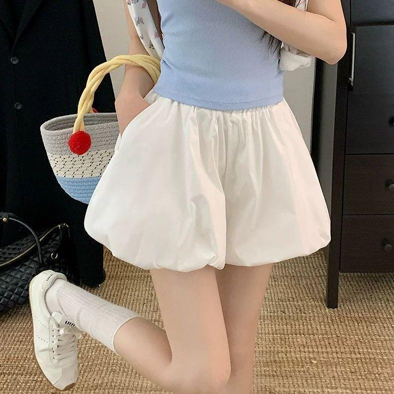 

Women s 2025 Summer White Cloud Print High Waist Wide-Leg Shorts - Trendy Fluffy Flower Design L (108-119 jin) белый