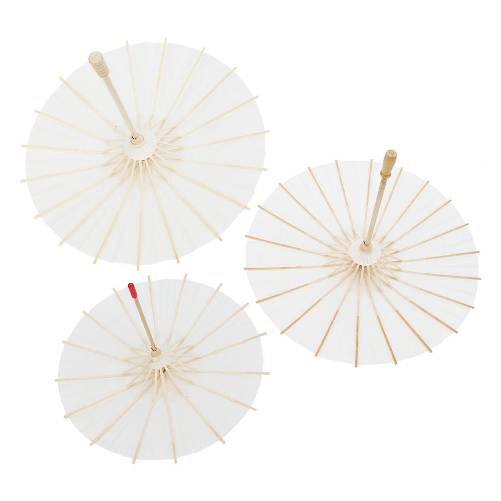 3PCS Blank Paper Umbrella 20cm 30cm 40cm DIY Hand Painted Chinese Umbrella with Log Handle for Photography Props Role