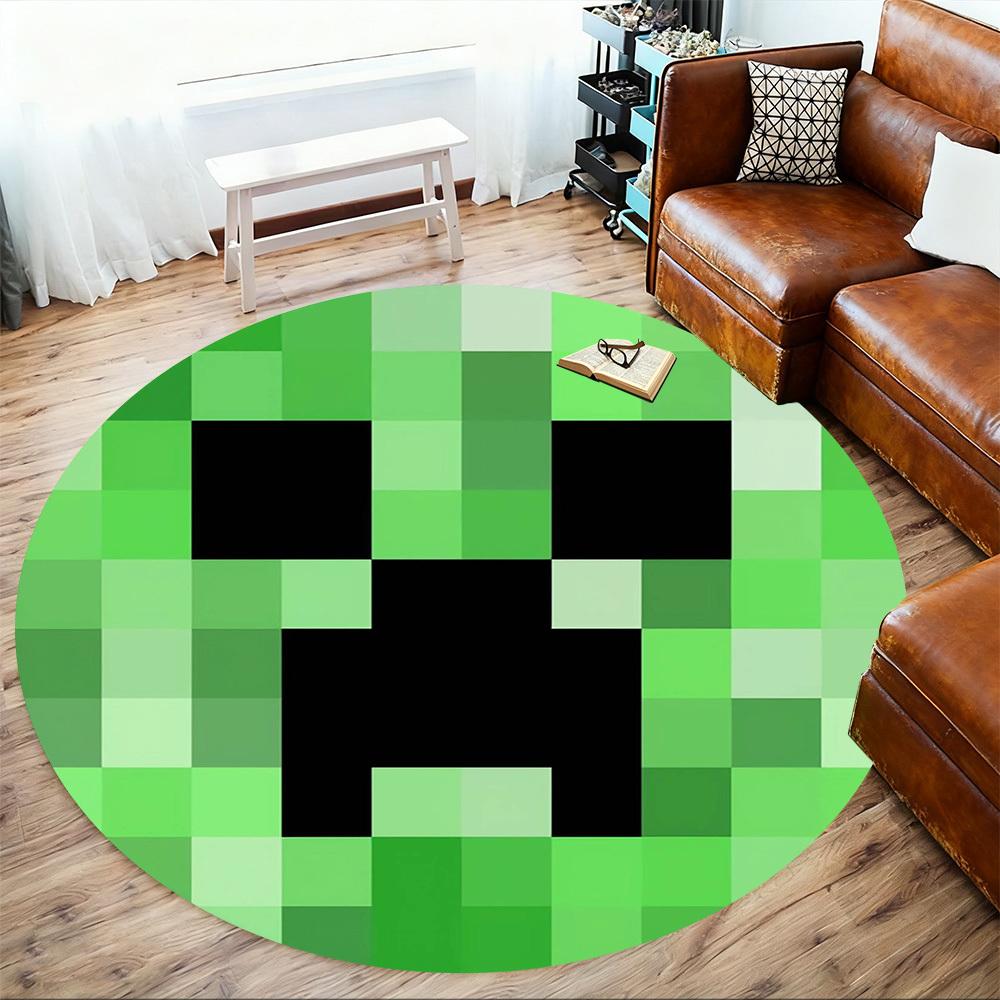 1pc My World Pixel Game, Creeper Round Chair Mat Area Rug - Non-Slip, Floor Mat for Office, Bedroom, Home Decor Christmas Gift P0811087