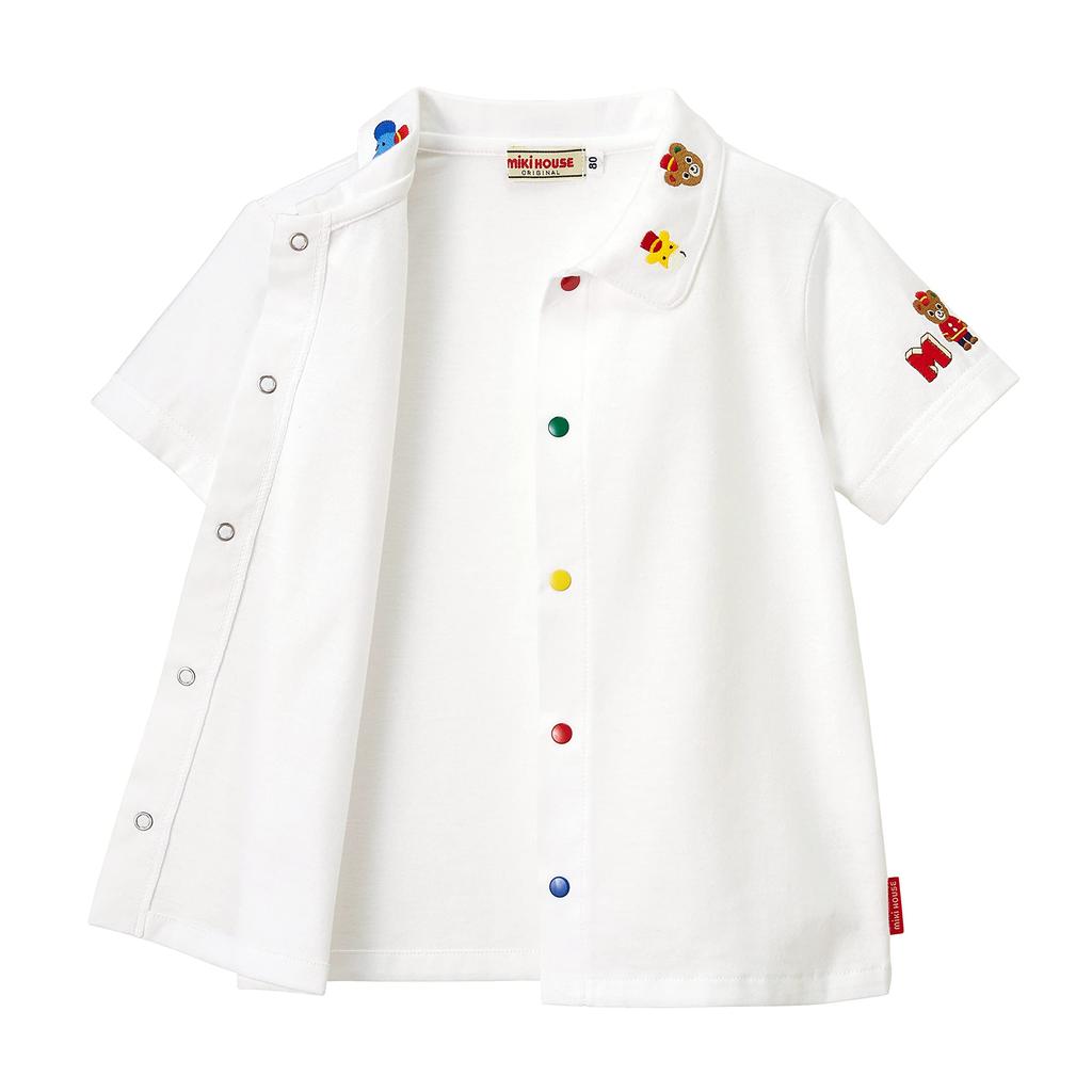 Miki House Short Sleeve Solid Bear Made In for Boys and White Blouse, Color, Design, Japan, 100% Cotton, Girls, Baby, Kids, Children's Clothing,
