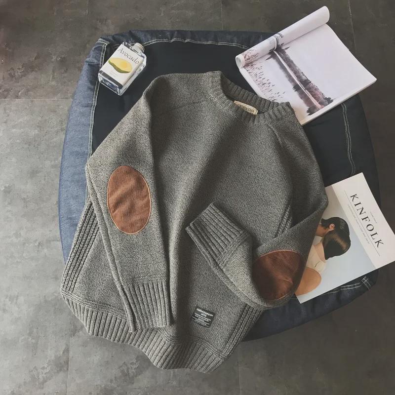 2023 Men's Trendy Thickened Korean-Style Sweater: Handsome, Versatile Knit Patch Design