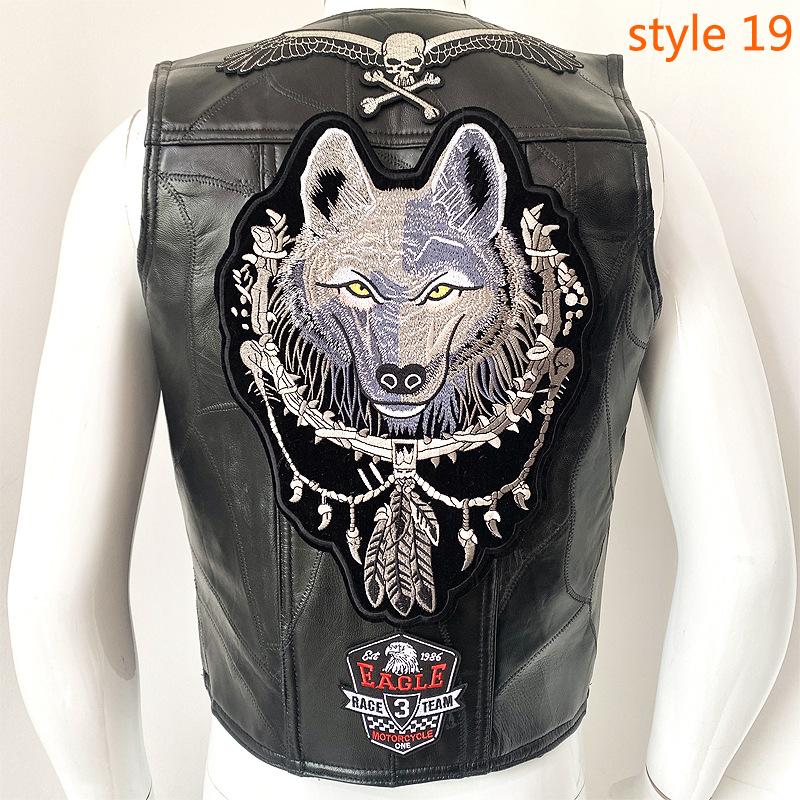 

Європейський мотоциклетний жилет Harley Шкіряний жилет Чоловіча шкіряна куртка через плече Bio Green Magic Embroidery Badge Design XXXXL