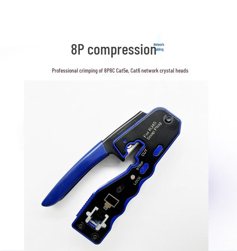 Professional Multifunctional Network Cable Pliers with 8P Crystal Head Crimping, Wire Stripper, and Cutter