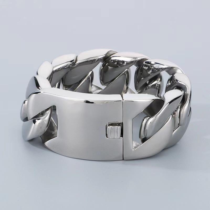 Fashion Bracelets Women Luxury 18k Gold Plated Stainless Steel Chunky Cuban Chain Link Bracelet 8inch(20.3cm) серебряный