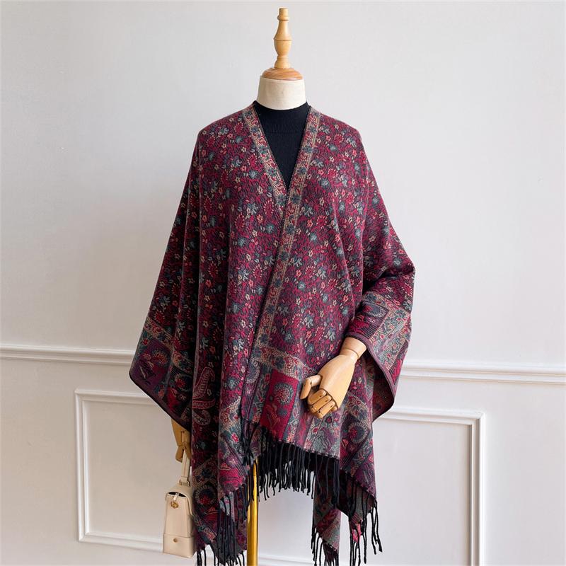 Flower Pattern Shawl Scarf for Women Soft Warm Polyester Square Scarves Wraps Shoulder Protect Pashmina Scarves Poncho Stoles