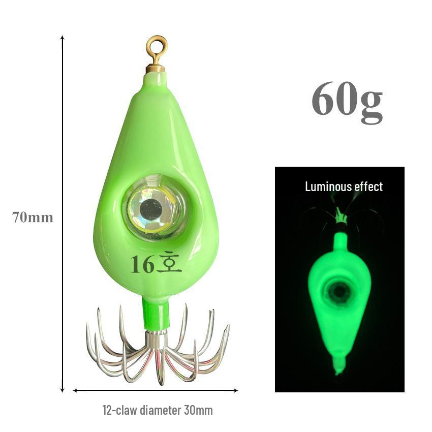 Biomimetic Luminous Squid Hook with Fish Attractant Light, 6-12 Claw Octopus Hook for Sea Fishing