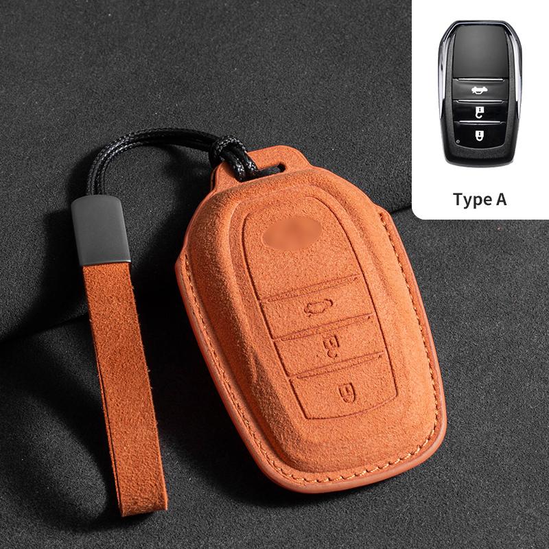 Leather Car Key Case for Toyota Prius Camry Corolla CHR C-HR RAV4 Land Cruiser 2/3 Button Keychain Suede Accessories