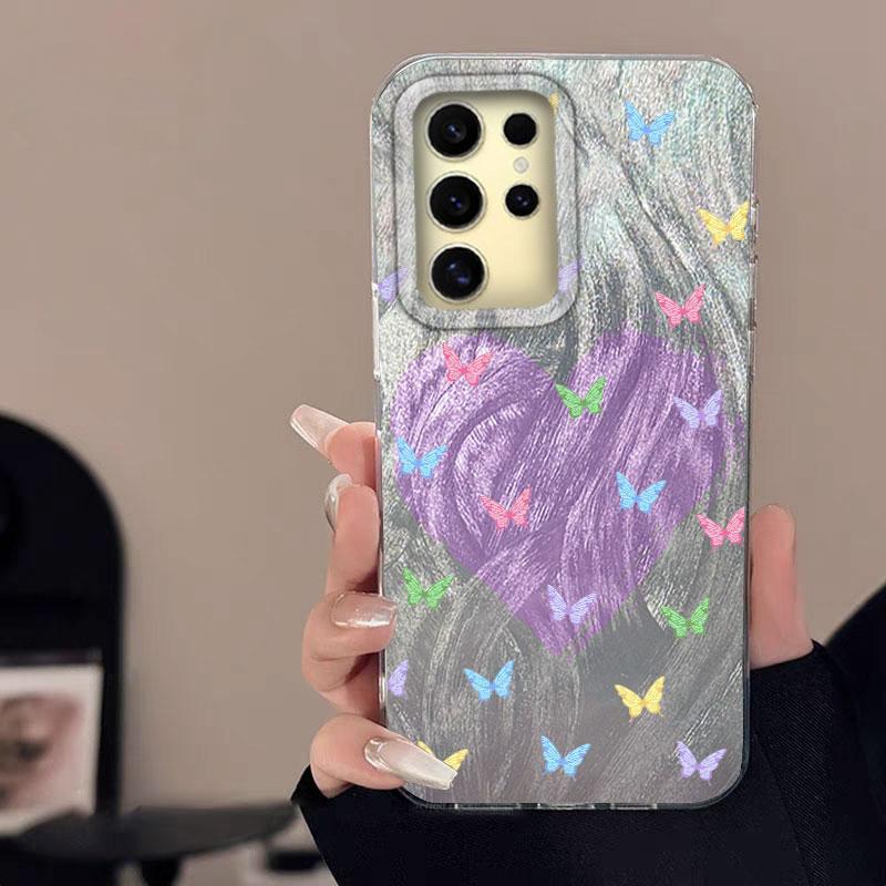 For Samsung Galaxy A56 A15 A25 A55 A35 A16 A26 A36 S24 S25 Plus Ultra 5G Phone Case Feather Gauze Rainbow Butterfly Bumper Cover