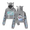 KPop Demon Hunters Derpy Tiger Cropped Hoodies Women Long Sleeve Hooded Pullover Crop Tops Casual Streetwear Clothes