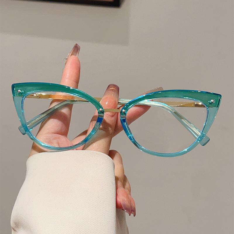 Retro Trend Cat'S Eye Fashion Anti-Blue Light Glasses Small Fragrance Style Plain Face Thin High Value Flat Mirror