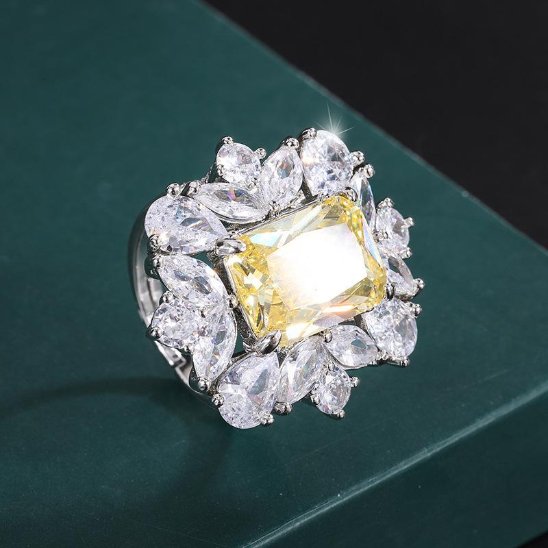 Jewelry Copper Bottom Gold-Plated Style Retro Simulation Color Treasure Rectangular 10 * 14 Ring Women'S Jewelry