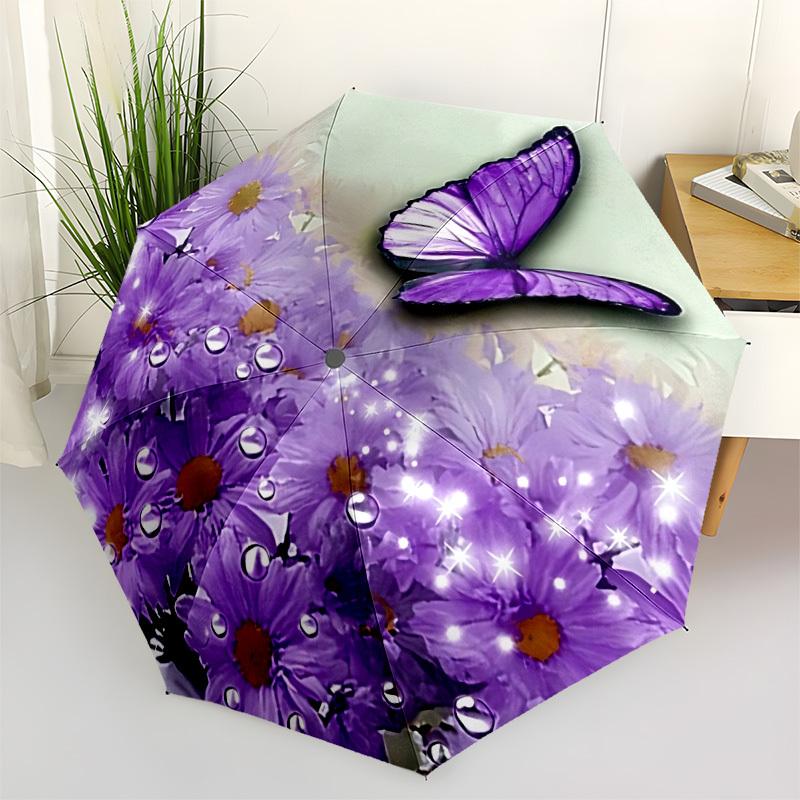 1pc Butterfly Flowers Folding Umbrella | Elegant Design, Fashionable Accessory, Durable Construction, Sturdy Ribs Yy251107015