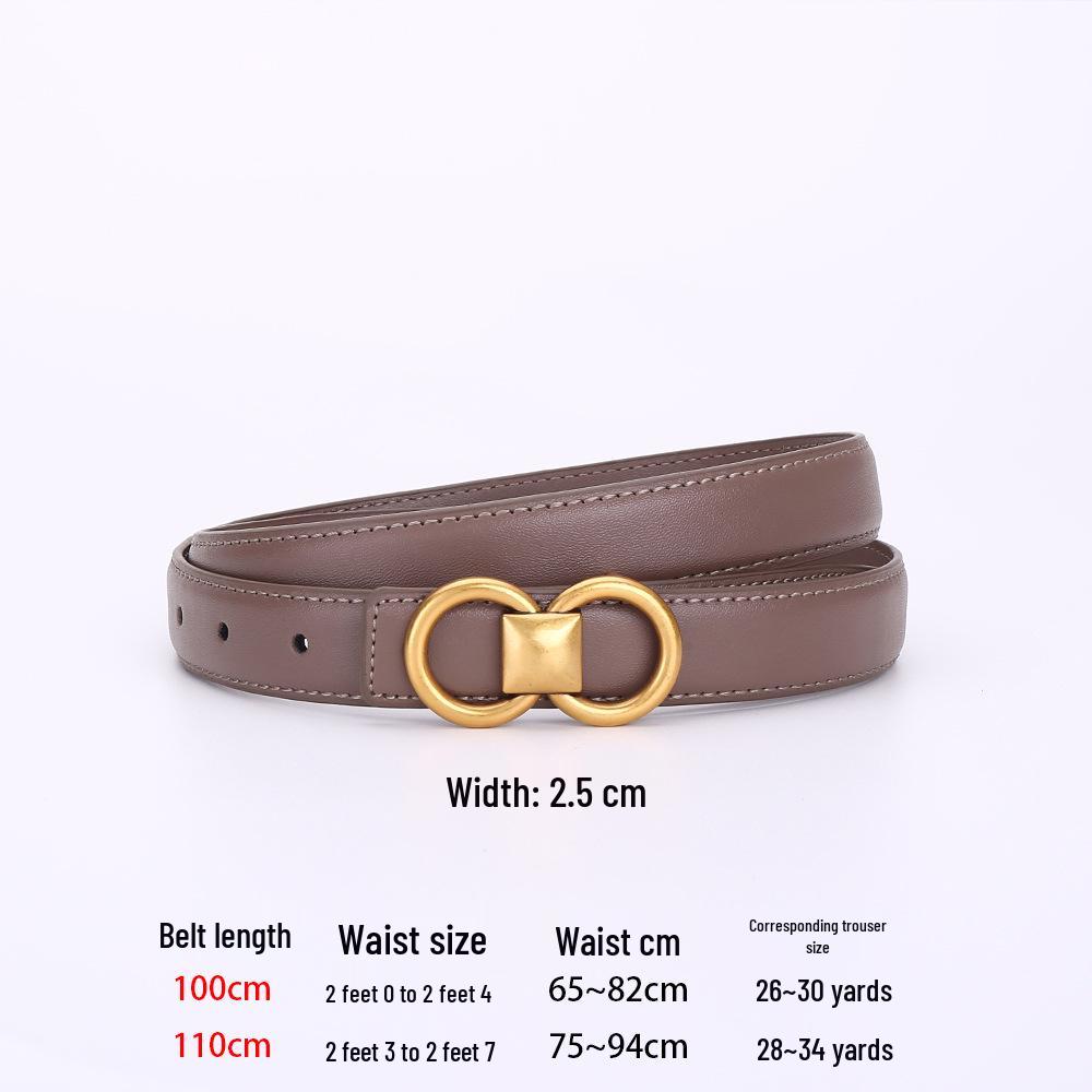 Women's Retro Slim Genuine Leather Belt, Versatile and Fashionable, for Dresses and Jeans, with Pin Buckle Decor.