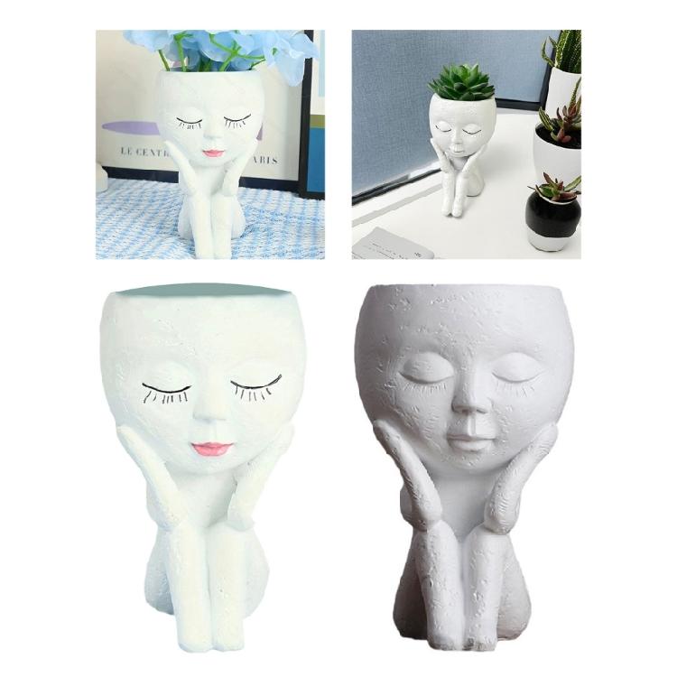 Cute Girl Face Flower Pot for Home and Garden Decors Succulents Cactus Resins Head Planter Vases for Small Plant Display
