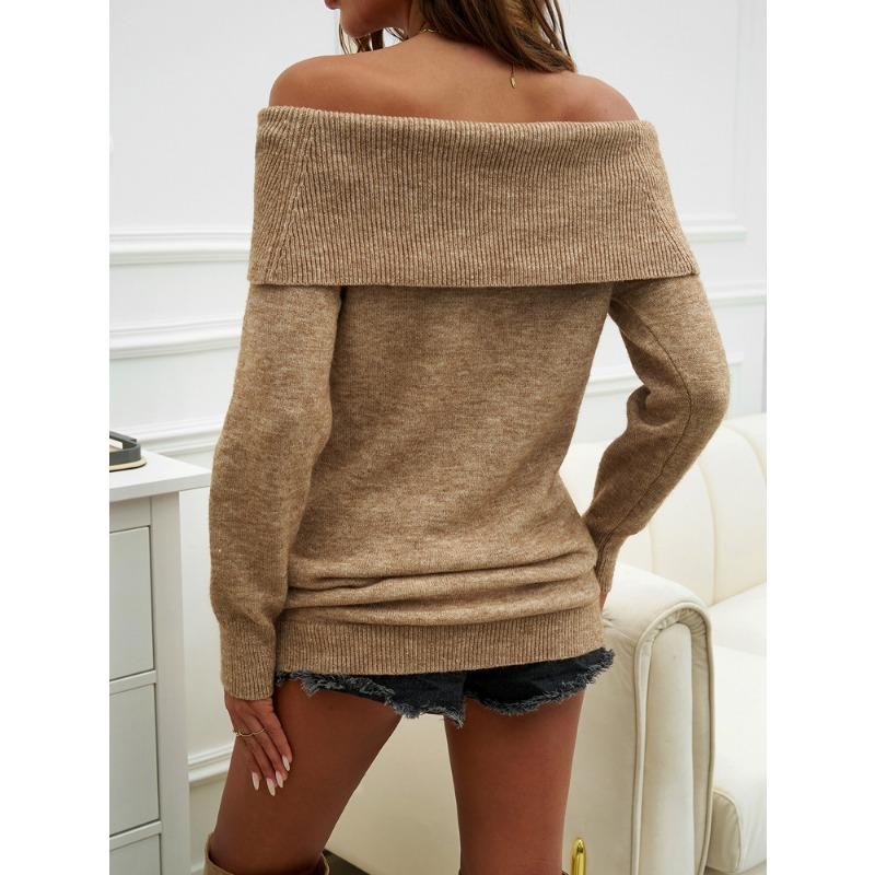 Women Knit Casual Solid Color Pullover One Shoulder Sweater
