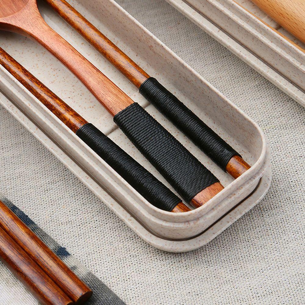 Environmental With Box Wooden Portable Reusable Travel Spoon Dinnerware Chopsticks Cutlery Set