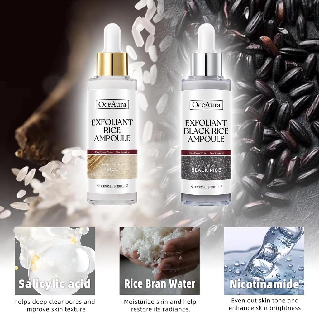 Black&White Rice Exfoliating Essence Dead Skin Remover Facial Glowing Replenisning Shrink Pore Hyaluronic Acid Brightening Serum