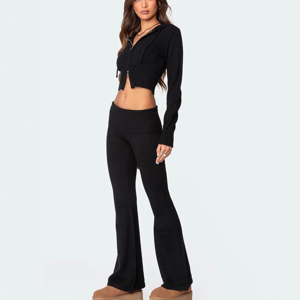 European and American fashion suit women's casual sports zipper hooded top trousers two-piece set women