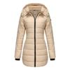 Women’s Hooded Jacket Cotton Padded Light Rain Water Resistant Zipper Closure Windproof Puffer Coats Hidden Side Pockets Winter Long Outwear