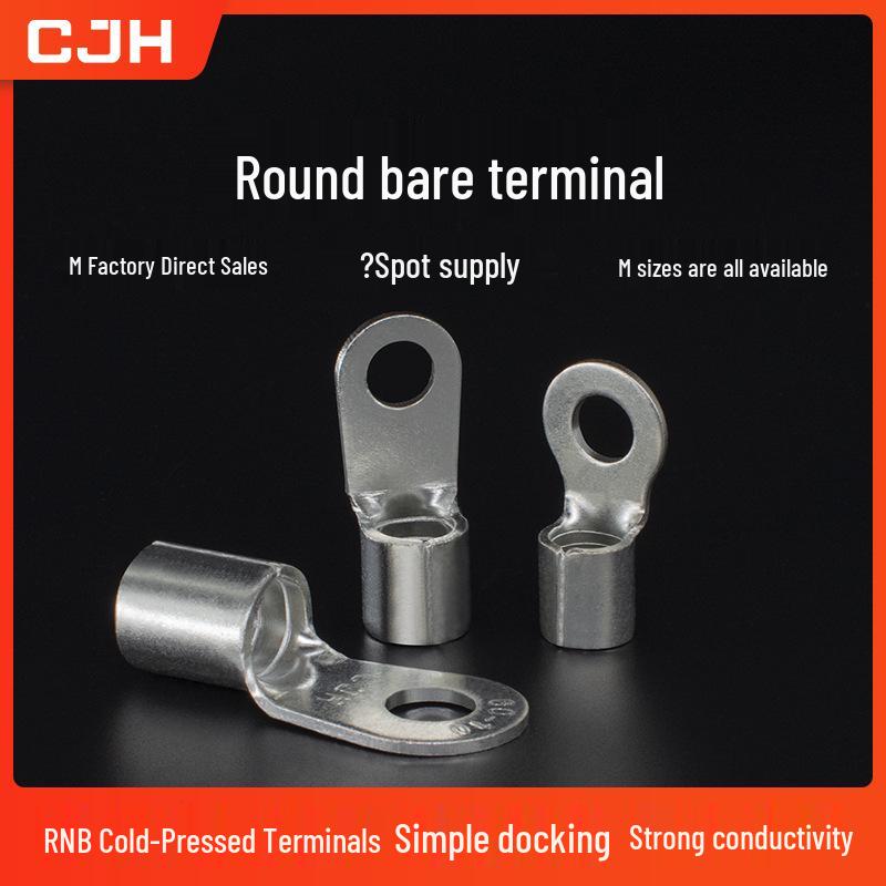 CJH RNB5.5-8/10/12 Red Copper Terminals, 0.9mm Thick, 1000 Pcs, Cold Press Round Bare Copper Lug