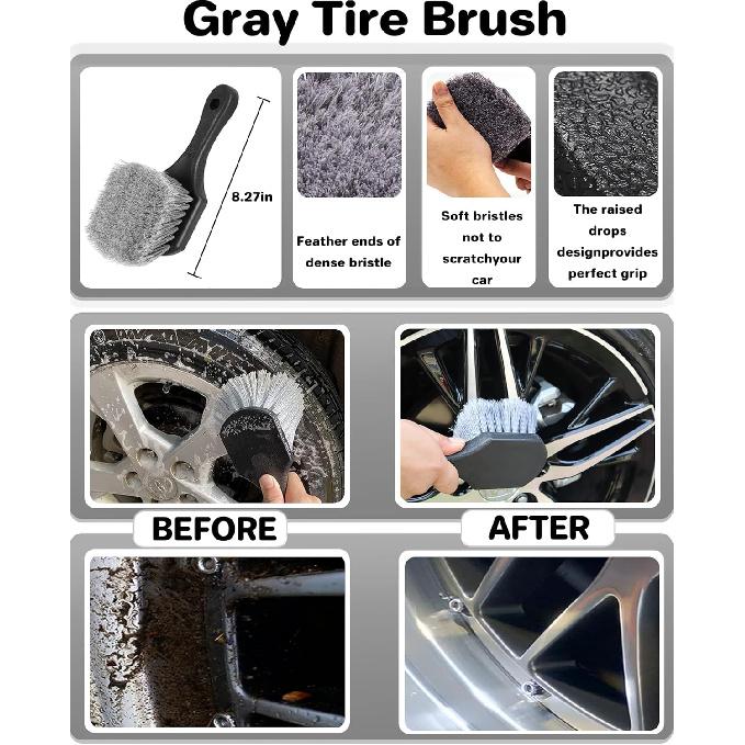 11Pcs Wheel Tire Cleaning Car Detailing Rim Brush Kit, Including Bendable Wheel Woolies Soft Wash Tool, Wheel Wash Brush Cleaning and Tire Brush,