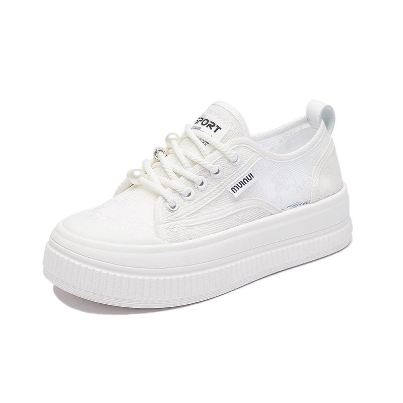 Nové letní bílé boty pro studentky, silná podrážka, zvýšené, síťované, prodyšné, ležérní, streetový styl