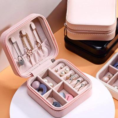 Tragbare Schmuckschatulle Reise Schmuckaufbewahrungstasche Armband Ohrringe Kleine Aufbewahrungsbox PU Einschichtig Schmuck Ohrringbox