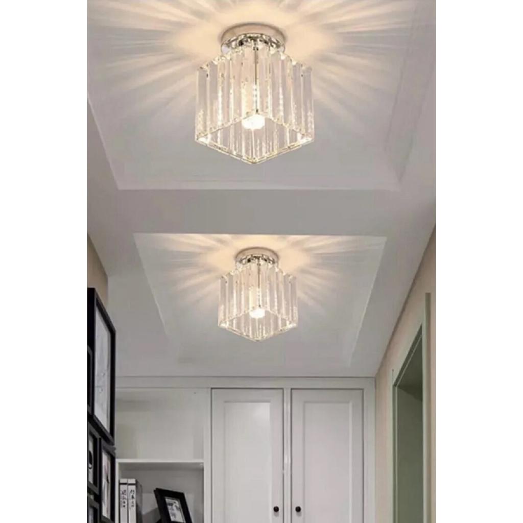 Meriva Modell Moderne Luxus Plafonier Zimmer Halle Eingang Korridor Wohnzimmer Chrom Quadrat Kristall Stein Kronleuchter