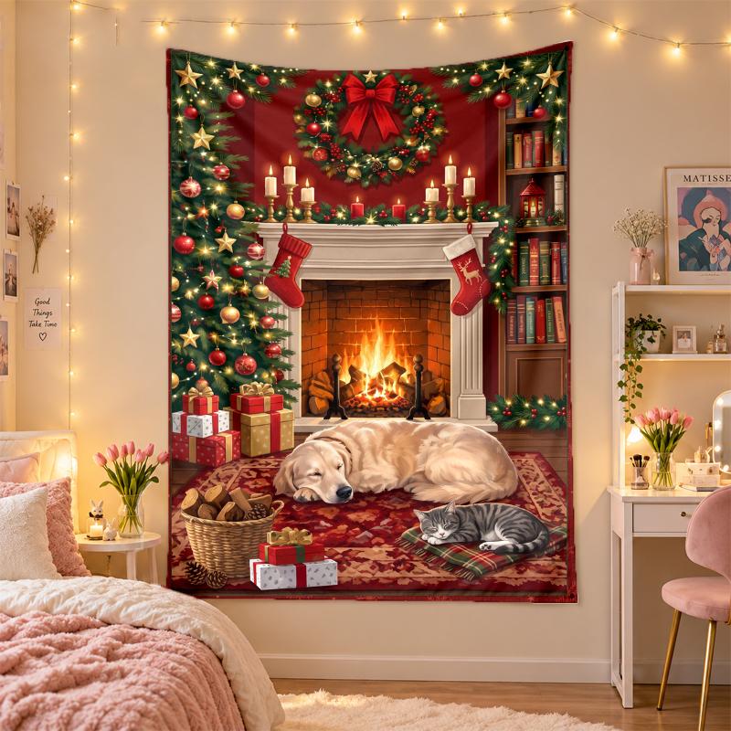 Christmas Printed Tapestry Wall Hanging For Bedroom Living Room Wall Decor Holiday Gift
