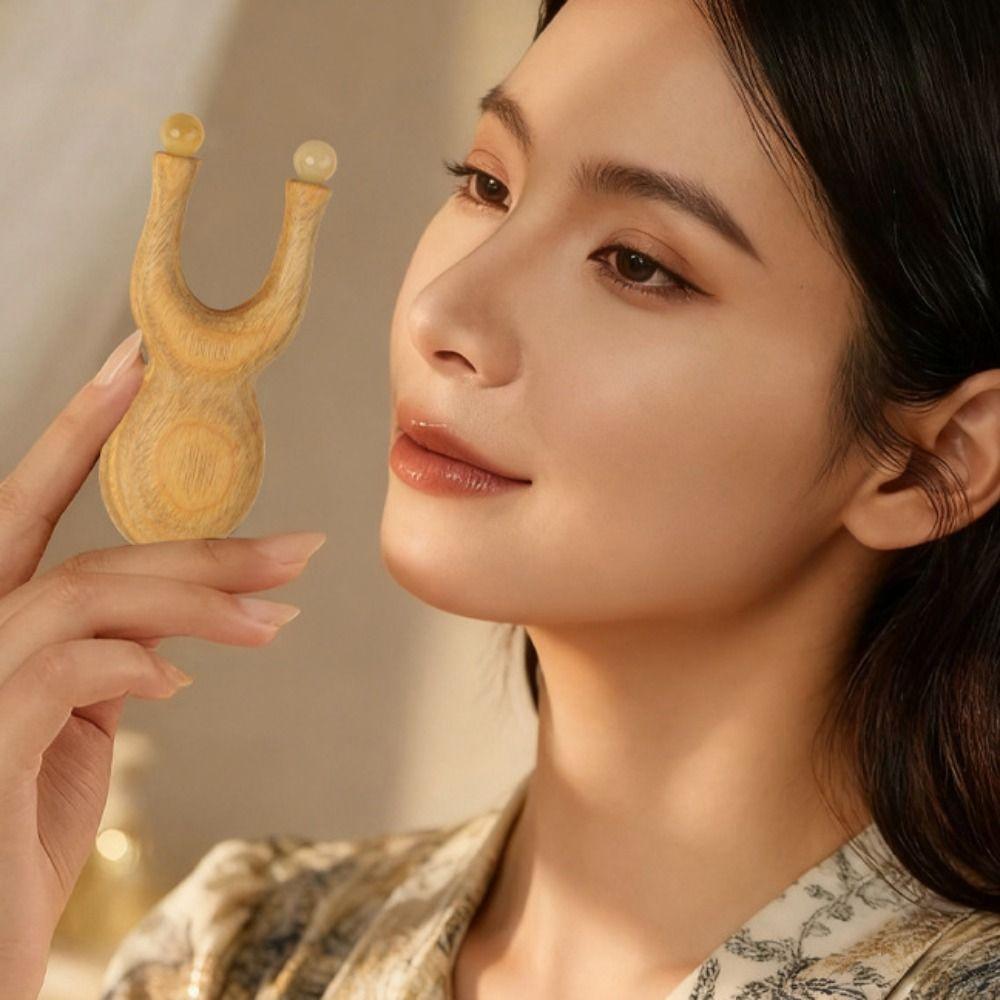 Wooden Handle Guasha Face Massager Tool Antistatic Face Manual Massager  Spot Treatment