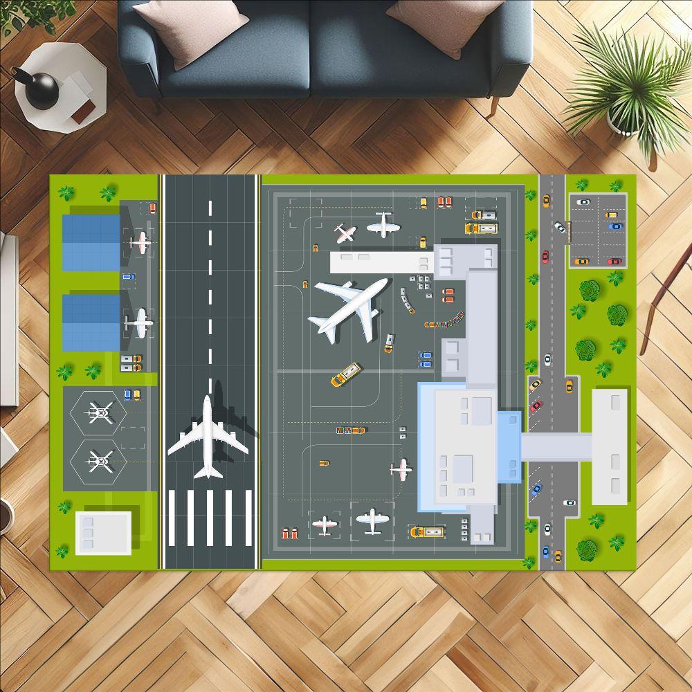 

Children Playing Games Carpets Airplane Runways Terminal Building Patterns Floor Mats Bedrooms Winter Warm Non Slip Mats 50X80cm