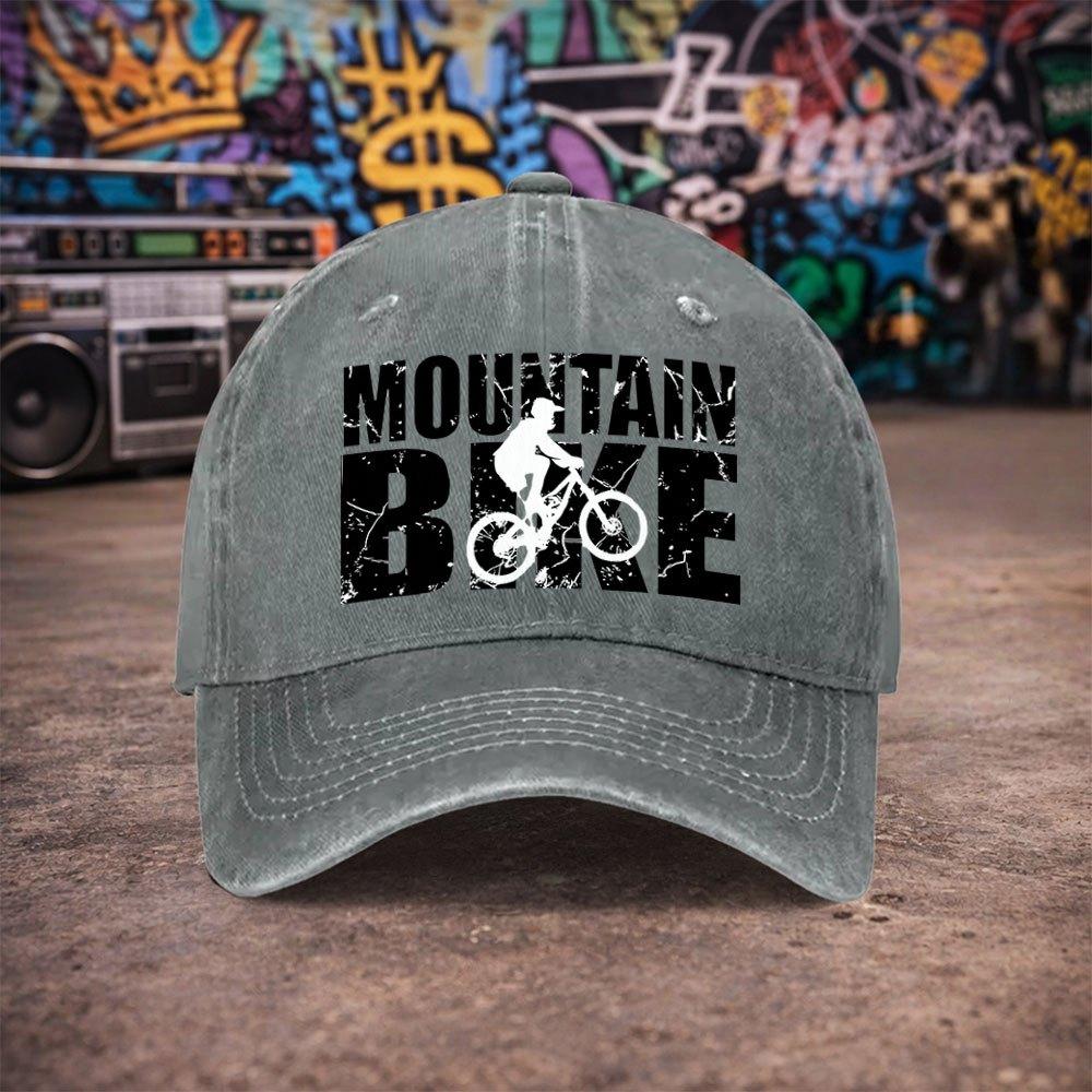 Pc Unisex Mountain Bike Pattern Vintage Washed Baseball Cap Unisexs Trendy Hat Versatile Duckbill Cap Fun Print A Unique