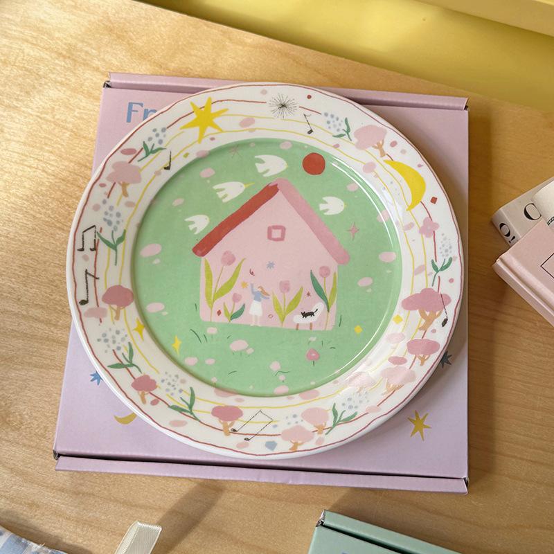 Factory Direct Lelyi Eco-friendly Korean Flower High Beauty Ceramic Bowl Irregular Dessert Breakfast Salad Plate 7 Inch зелёный