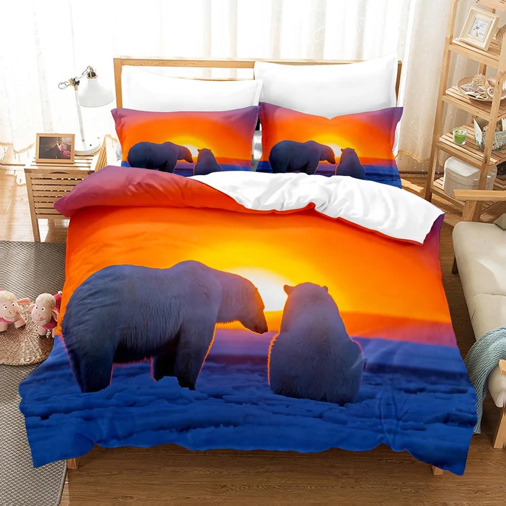 Print Duvetcover 2pcs Pillowcase Bear Bedroom Set Bedding 2/3 Pcs Bed Cover Set Animal Series Double Bed Linens 100% Polyester