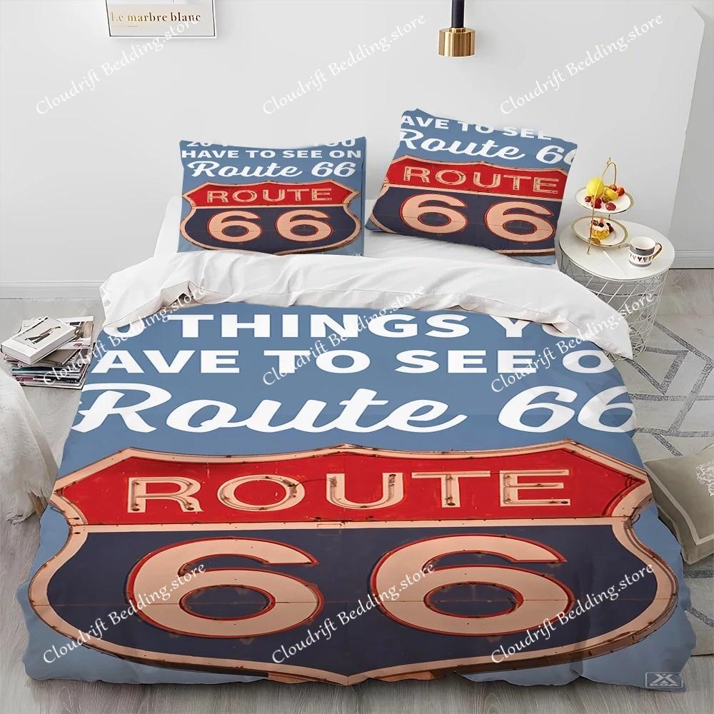 3D Tisk Historická Route 66,Matka silnic,Ložní souprava s přikrývkou,Povlak na peřinu Ložní souprava Prošívaná deka Povlak na polštář,Ložní souprava velikosti king queen