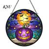 Reusable Halloween Decorative Objects Pumpkin Suncatcher, Stained Glass Style Round Window Hanging Ornament, Acrylic Easy Installation Metal