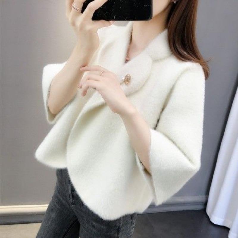 

Осень и зима новый свободный норковый бархат женское пальто короткое пальто женская шаль куртка женская шаль с рукавами новый XXXL белый