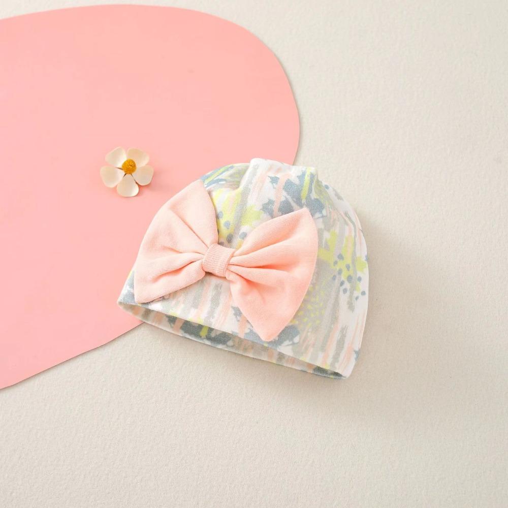 Cartoon Bear Baby Fetal Cap Print Infants Beanie Cap Windproof Newborn Hats  Hospital
