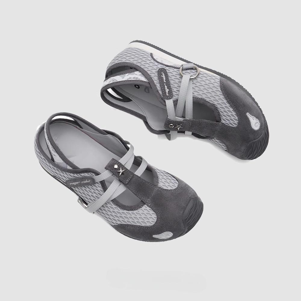 Ugly cute Mary Jane single shoes women's summer 2025 new mesh breathable one-pedal flat-bottomed versatile casual shoes