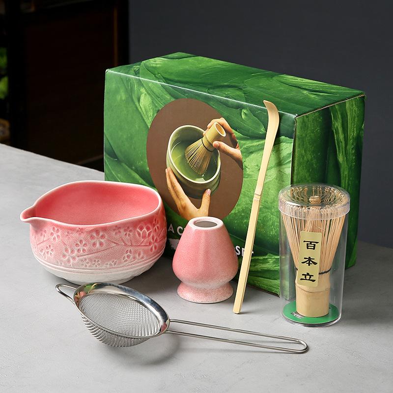 Japanese Style Ceramic Matcha Making Set Ceramic Bowl Matcha Teapoon Whisk Set Matcha Kit Gift Box Tea-making Accessories New