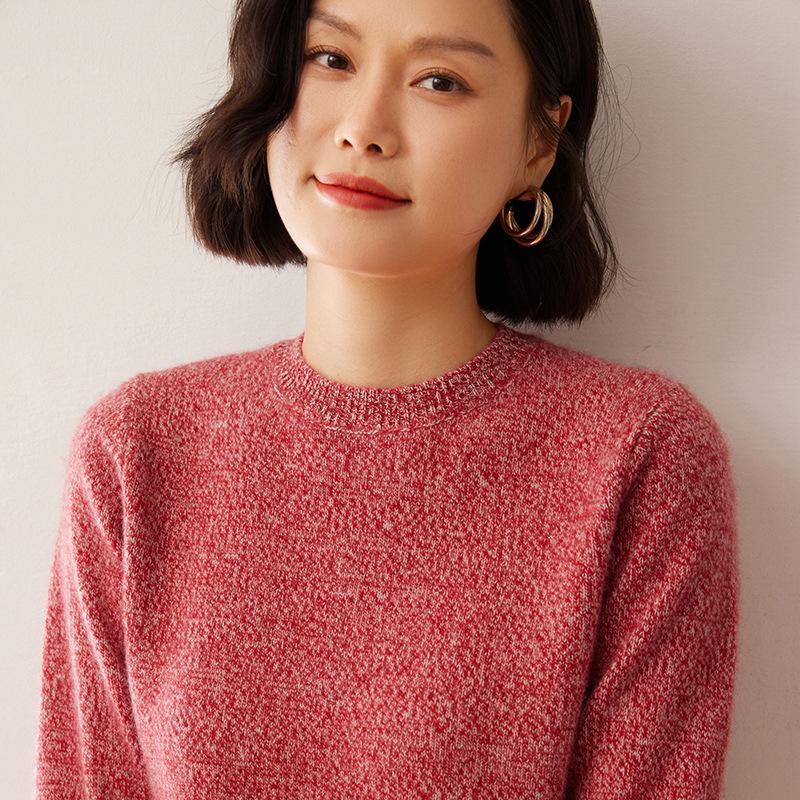 Women's Loose Round Neck Cashmere Sweater - Seven-Stitch, Long Sleeve, Versatile Pullover Top