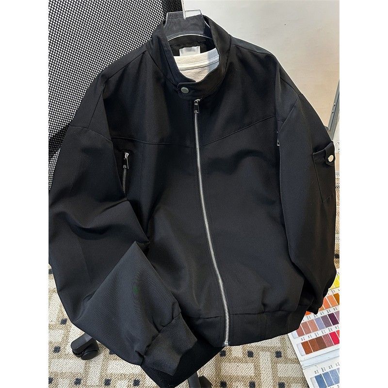 Men Loose Stand Collar American Casual Long Sleeve Workwear Jacket Outerwear S