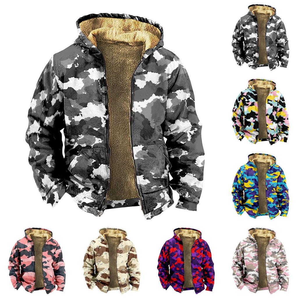 Herenjas met camouflageprint, casual lente- en herfsttrend, capuchonjas met rits