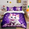 White Cat On Dreamy Purple Background Printed Duvet Cover Set1 Duvet Cover+2 Pillowcasemulti Size Bedroom Bedding Decor